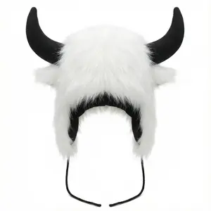 JMILYJW Winter Hats Buffalo Ear Head Wear Hat Unisex Faux Fur Buffalo Hats with Horns