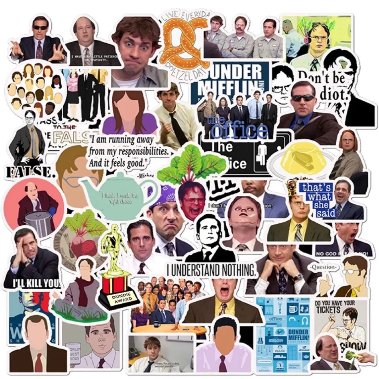 The Office Character Cool Self-Adhesive Stickers Pack - 50-Count Matte Colorful Decals for Scrapbooking, DIY Crafts, Coworker Gift, Personality-Adding Decor, Cool Stickers, Self Adhesive Sticker