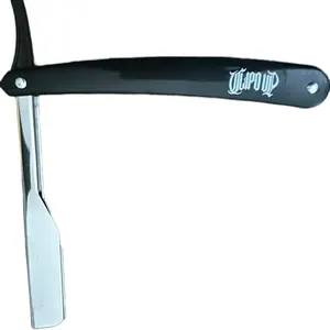 Barber Straight Razor Cartridge Single Edge Blade Holder - Black Handle with Clipdup Logo