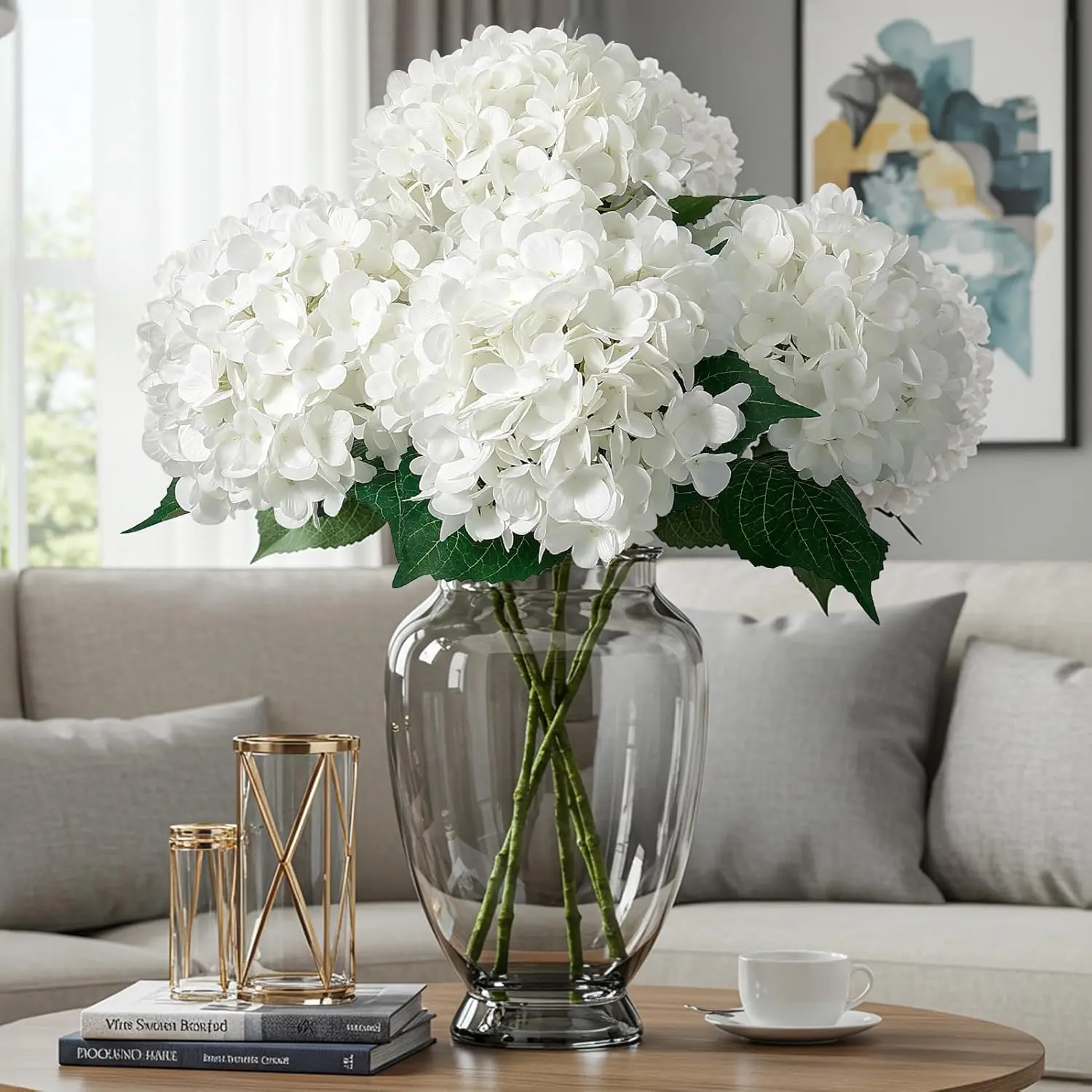 Sturdy Silk-Simulation Hydrangea Stems - Decorative Floral Bouquet for Wardrobe Accents, Folk Garage Decor, Independence Day Home Table Ornaments