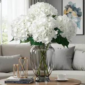 Simulation hydrangea with stems fake hydrangea wedding bouquet layout home table ornaments baby shower party decoration.