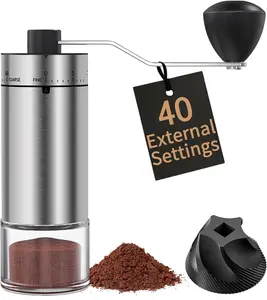 Manual Coffee Grinder with 40 External Adjustable Settings and Ceramic Conical Burr, Portable Stainless Steel Hand Coffee Grinder for Camping, Travel and Espresso