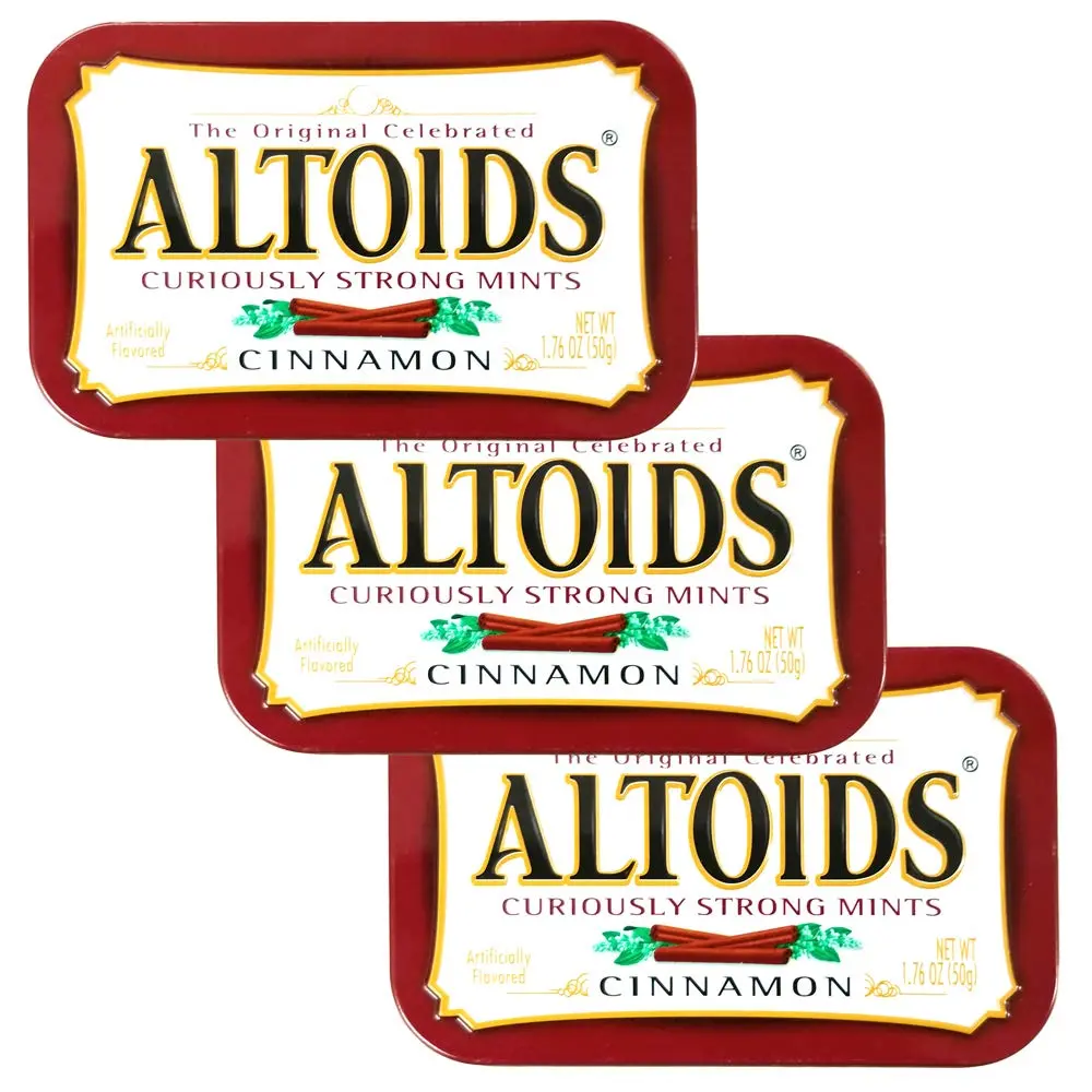 Altoids Wrigley's Pocket-Sized Cinnamon Flavor Hard Candy Snack, 1.76 oz Bulk Strong Mints in Resealable Tin, Sweet