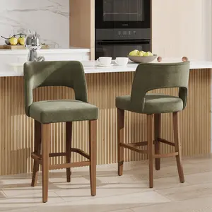 Bar Stools, 26 Inches  Upholstered Bar Height Bar Stools with  Wood Legs, Modern Ergonomic Barstools with Backrest for Kitchen Island Dining Room Bar