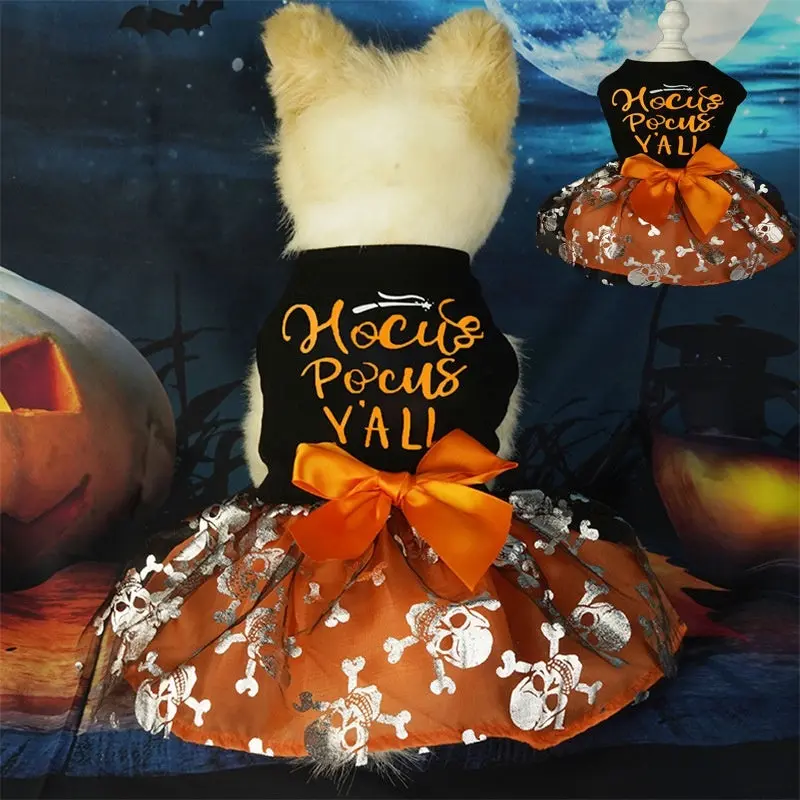 Halloween Black Skull Dog Cat Costume Pet Clothes Party Decoration