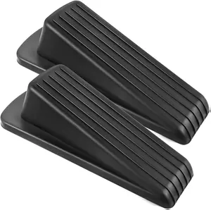 Premium Rubber Door Stopper Wedge - Black 2 Pack - Sturdy Stackable Door Stops for Carpet & Floor - No Warranty - Easy Install & Remove - Abrasion Resistant Heavy Duty Door Gaps Protector