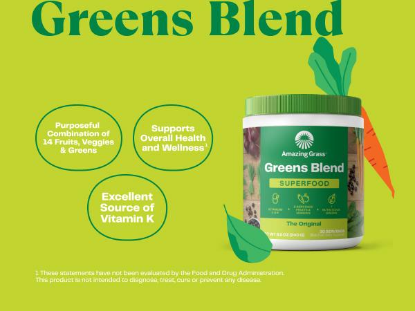 Amazing Grass Greens Blend The Original, 8.5 Oz, 30 Servings Healthcare Supplement Dietary Powder Edible Fitness Vitamin Fiber