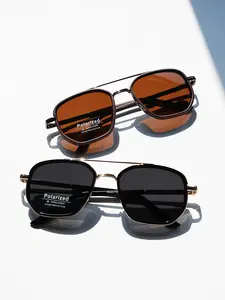 Unisex Vintage Aviator Polarized Sunglasses Men, Lightweight Durable Sunglasses, Trendy Casual Double Bridge Frames Sunglasses for Travel Use, Windproof Polarized Sunglasses, Sunglasses for Driving