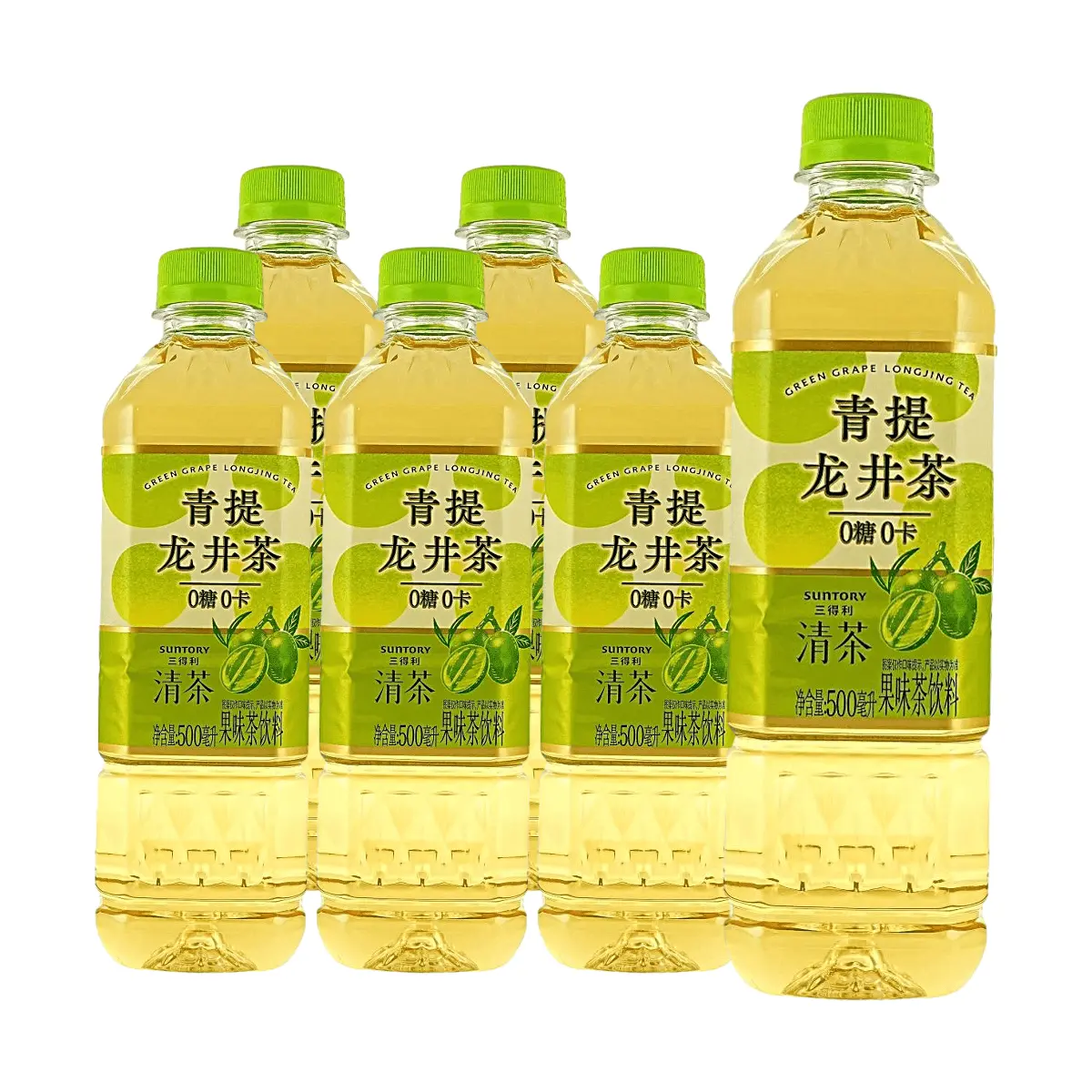 6 Pack SUNTORY Chinese Green Grape Longjing Tea 16.91 fl oz Each - Sugar-Free Fruit Tea, 0 Cal