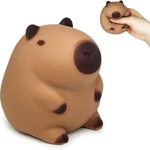 Squishy Capybara Stress Balls Squeeze Toys, Super Fun Animal Stress Relief Ball for Kids and Teens, Dough Ball Sensory Toys, Party Favors, Classroom Prizes | Sitting Capybara Squish Balls Fidget Toys