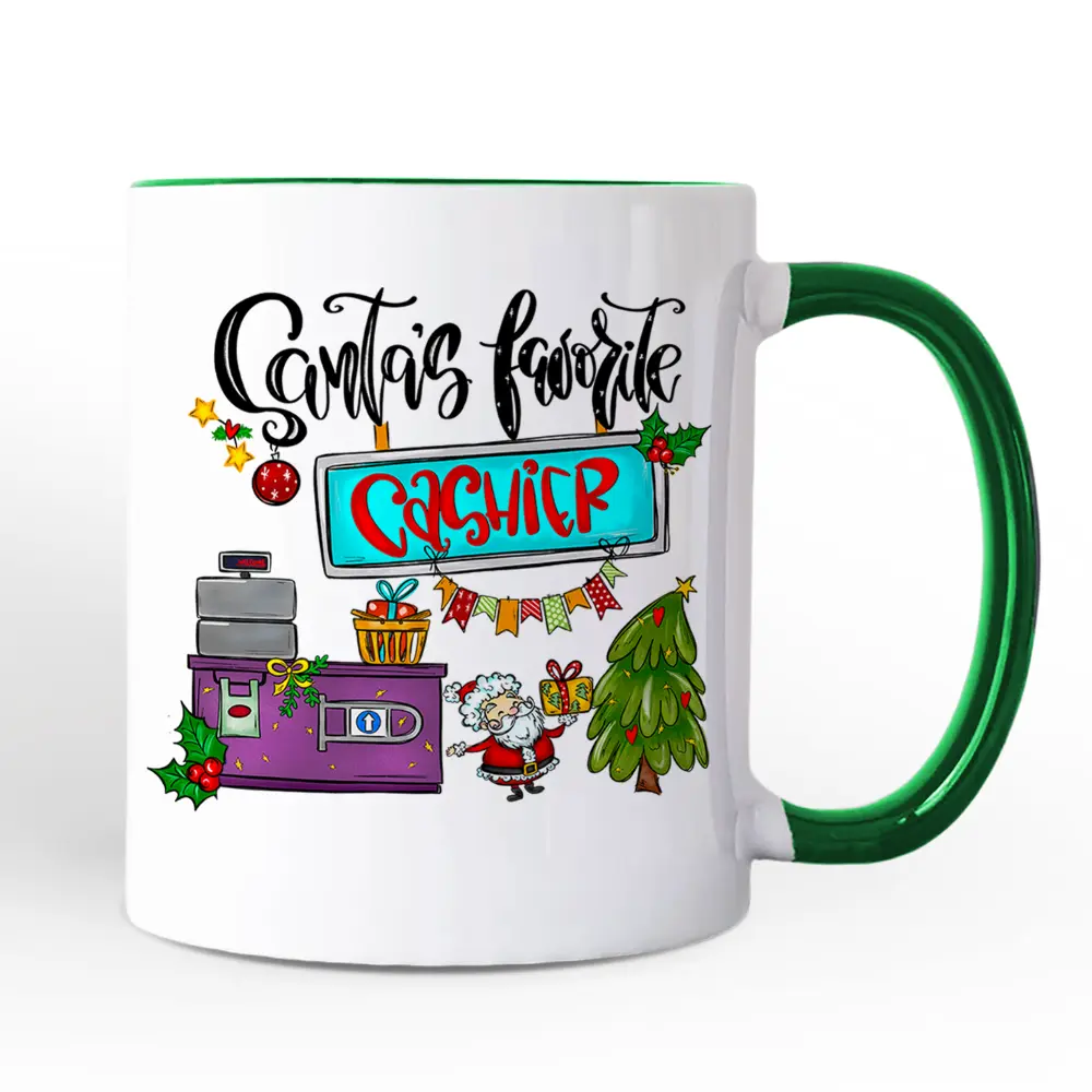 Santa's Favorite Cashier Personalized Mug, Christmas Appreciation Gift with Custom Name