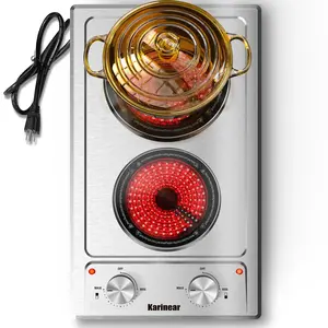 Karinear Plug in Portable Electric Stainless Steel cooktop with Knob Control, 16 Power Levels 110V, Hot Surface Indicator, Overheat Protection, Portable Countertop 12 inch induction stove electric cooktop Durable Kitchen Appliances