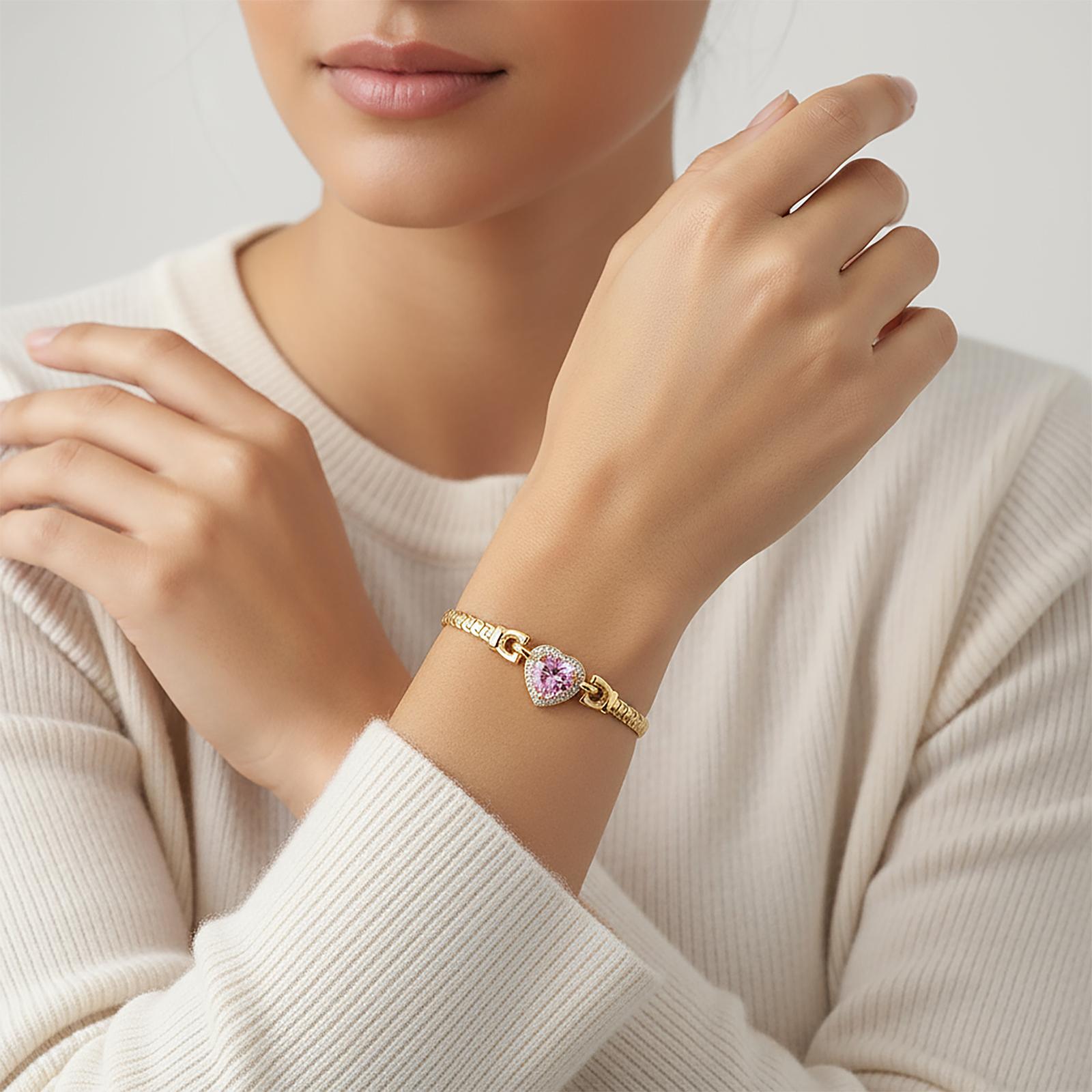 MEIITRUE Summer of Love , Love Bond Dainty Heart Zirconia Bracelet, 14K Gold Plated Snake Chain Bracelet for Love Promise,  Fashion Jewelry for Women , Perfect Gifts and Everyday Wear