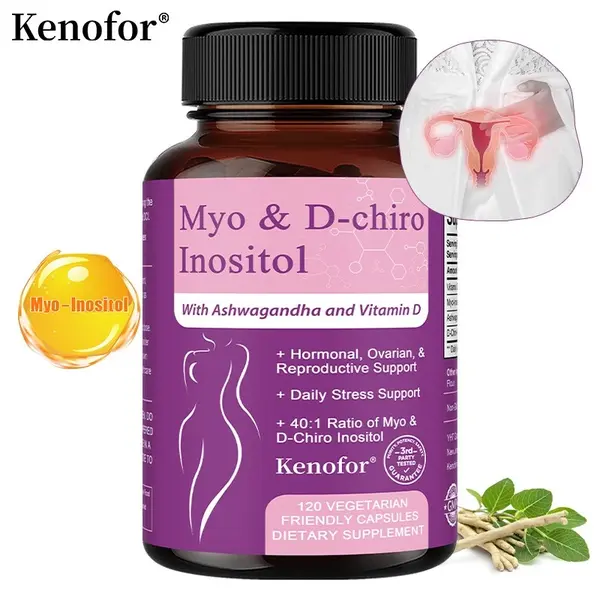 Myo-Inositol-D-Chiro Inositol Vitamin Dietary Supplement, Unflavored, Vegan-Safe, 120 Capsules for Hormonal Balance Support