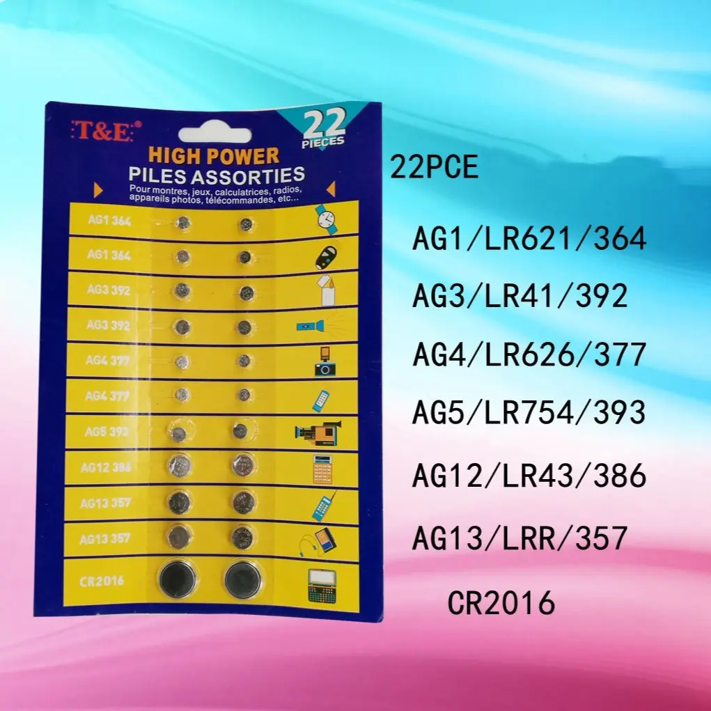 Alkaline Button Battery 1.5v, Ag1/364 Ag3/lr41 Ag4/lr626 Ag5/lr754 Ag10/lr1130 Ag13/lr44 Ag12 Cr2016, Replacement Batteries