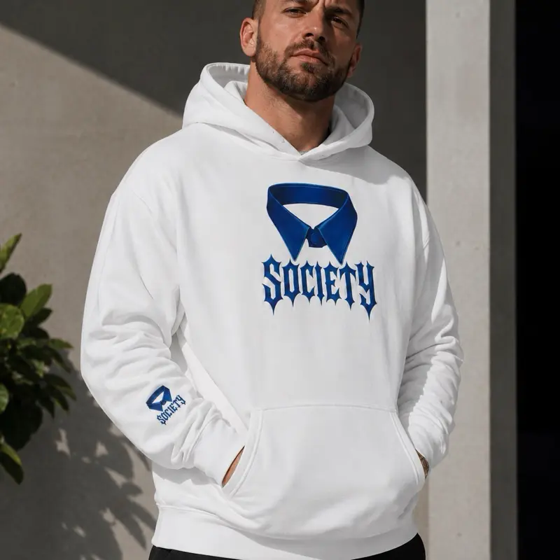 Blue collar hoodie White Medium Large 1X,2X,3X,4X Hoodie with Blue Collar Design 39.99