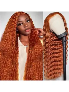 Ginger Wig Human Hair 5X5 deep wave Ginger Orange Lace Front Wigs Human Hair HD Transparent Lace Frontal 350 Colored Human Wig Pre Plucked 200% Density