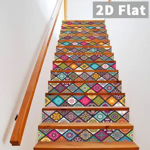 13 Pieces DIY Staircase Stickers, Decorative Sticker, Mandala Decals, Waterproof PVC Self-Adhesive Artistic Decorations, Patchwork Design, Universal Use