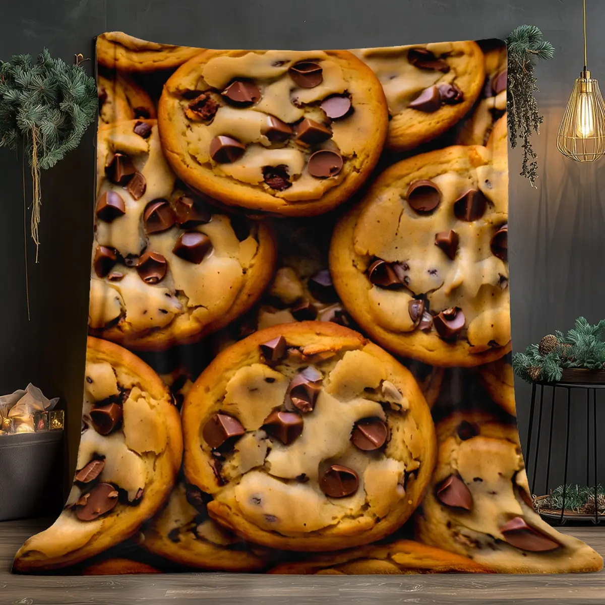 Chocolate Chip Cookie Print Flannel Blanket - Ultra-Soft & Warm 280Gsm Heavyweight All-Season Throw, For Bed, Sofa, Travel & Camping - Machine Washable Cozy Gift For Family & Friends With Realistic Cookie Design - Christmas Gifts