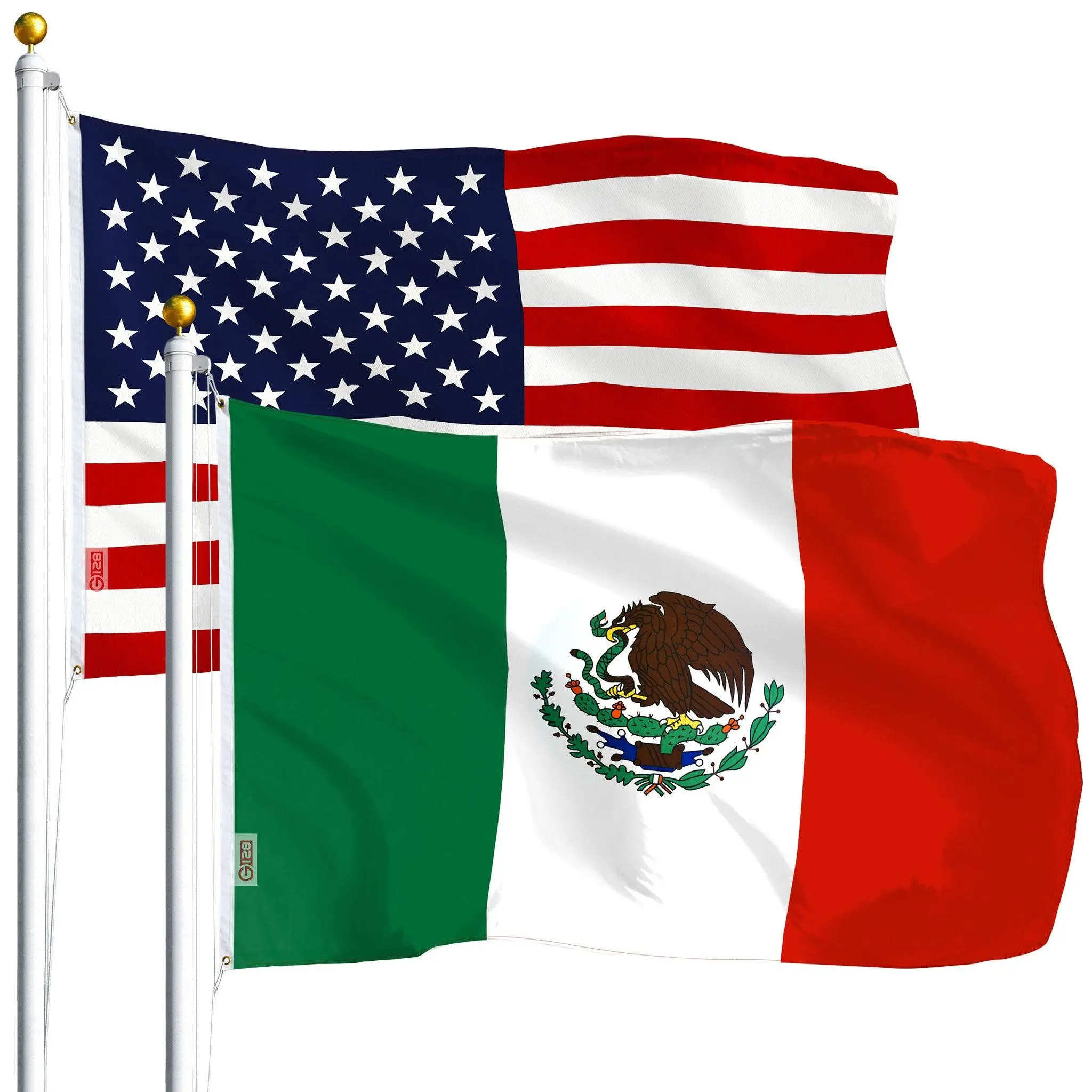 Combo Pack: 3x5 ft American and Mexico Flag Printed Stars, Polyester, Brass Grommet, Both Single Sided, Not embroidered