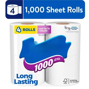 1000 Toilet Paper, 4 Rolls, 1,000 Sheets per Roll