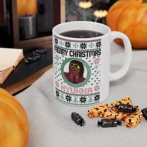 Funny Christmas NYUKKA Mug, Holiday Ugly Sweater Style Coffee Cup, Festive Winter Drinkware, Gag Gift for Friends, Cute Holiday Humor Mug for Christmas Morning Cocoa, Trendy Xmas Cup for Men Women