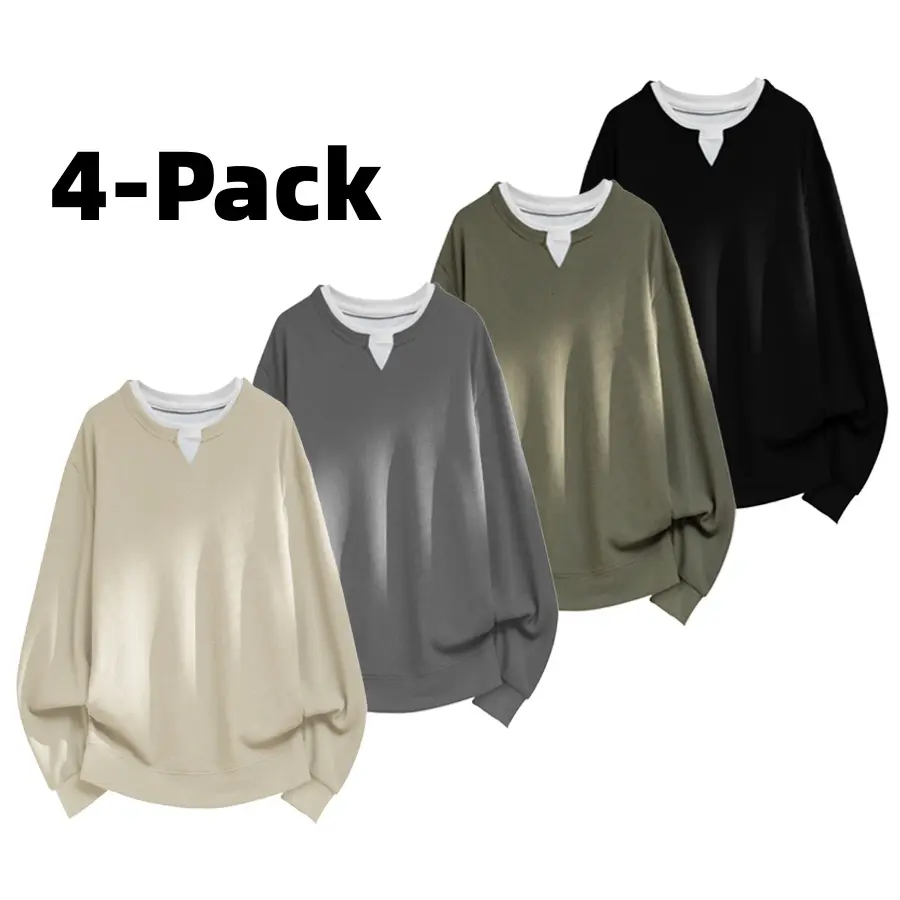 Men's 4-Piece Plain Loose-Fitting Hoodie Pullover, Chic Sporty Chic Male Long-Sleeve Top, High-Quality Comfortable Warm All-Season Sweatshirt for Sport Fitness Running