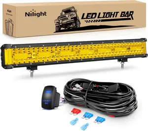 Nilight 20-Inch Side Shooter LED Light Bar, Triple Row Spot-Flood Combo Yellow Beam Off Road Light, 5-Pin Rocker Switch Wiring Harness Kit for Truck, SUV, Off Road Lights