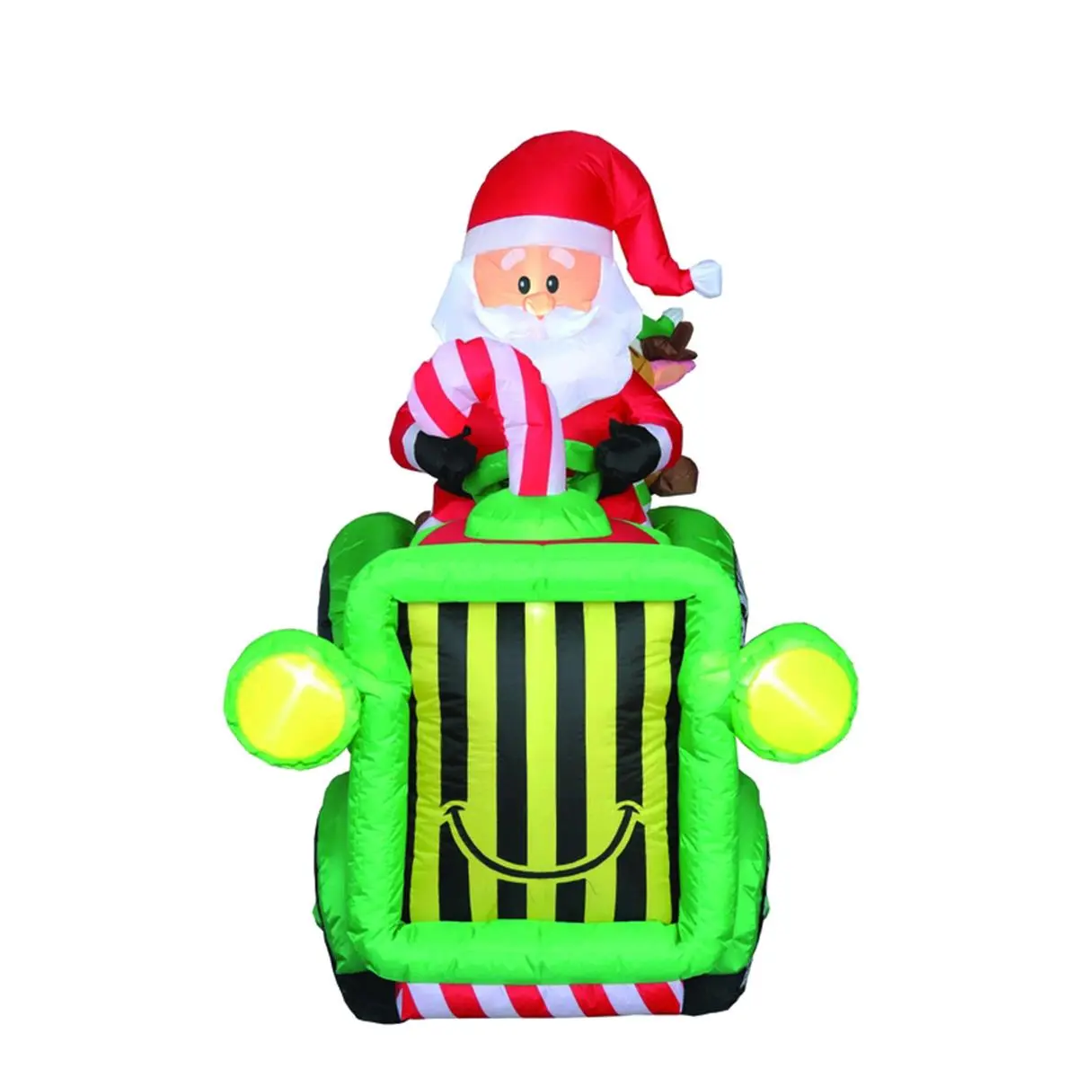 6 ft Self-Inflating Light-Up Santa Tractor Christmas Ornament, Collapsible Holiday Festive Decoration with Red & Green Decorative Lights, Easy-Install Outdoor Home Supply, Colorful Lights