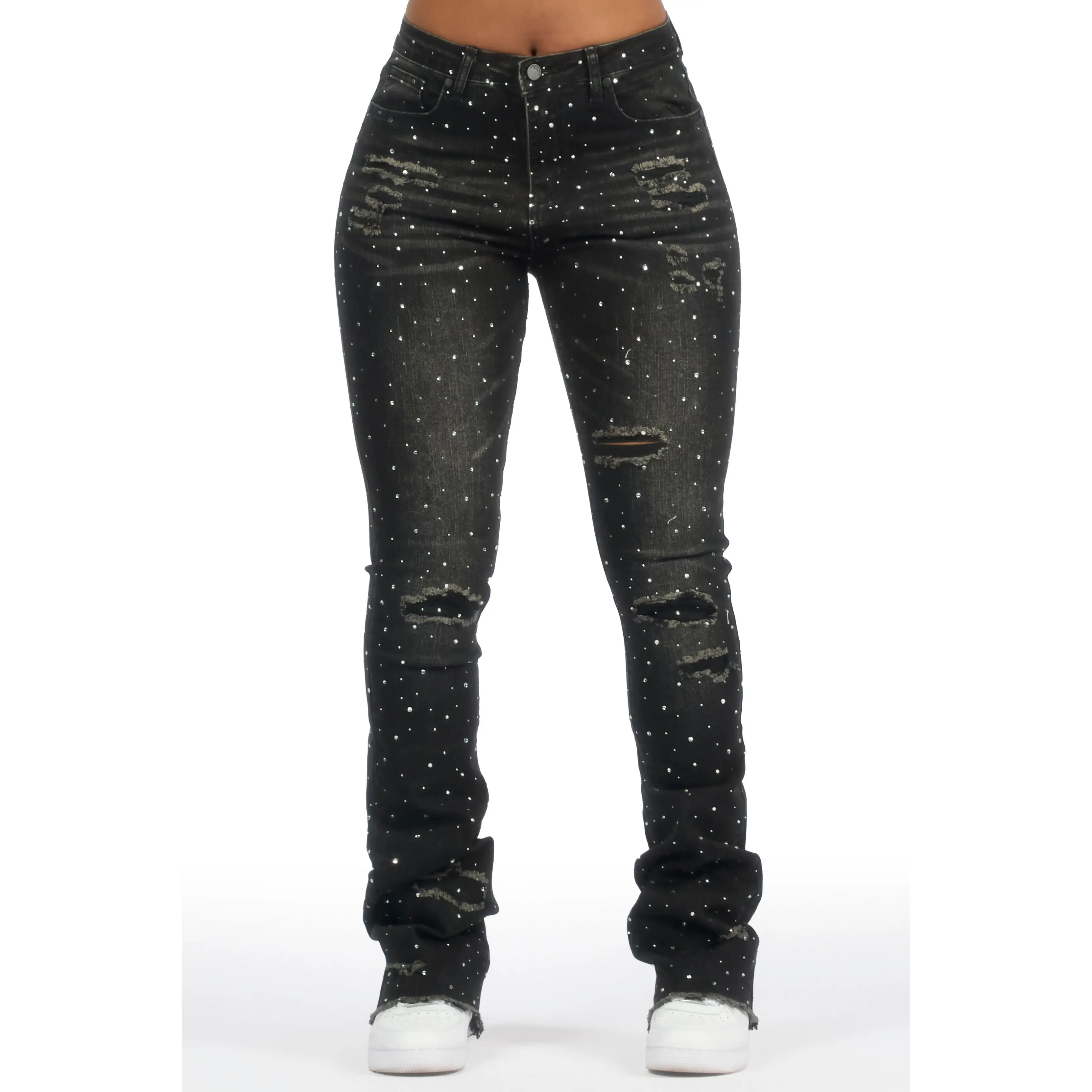 Kelle Black Rhinestone Stacked Jean