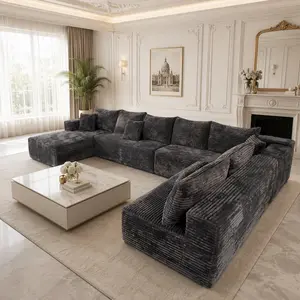 223" Extra Large L-Shaped Sofa Set -Cloud Couch for Living Room, Deep Seat Corduroy Sectional Sofa, Oversized  Furniture Comfy Boneless Couch with Chaise Lounge, No Assembly Required Upholstered Furniture for Apartment Small Spaces, Pet Friendly indoor
