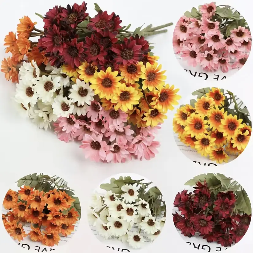Artificial Sunflower Daisy Bouquet, Fake Silk Flowers for Home Wedding Party Decoration, No Fade, No Watering Multicolor Faux Sunflower & Daisy Bouquet, Artificial Flowers for Vase, Easter Spring Home Decor