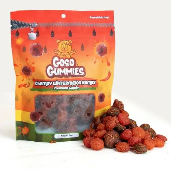 Goso Gummies Chamoy Watermelon Gusher Bombs – 6oz Resealable Bag – Sweet, Spicy & Tangy Watermelon Filled Gusher Candy