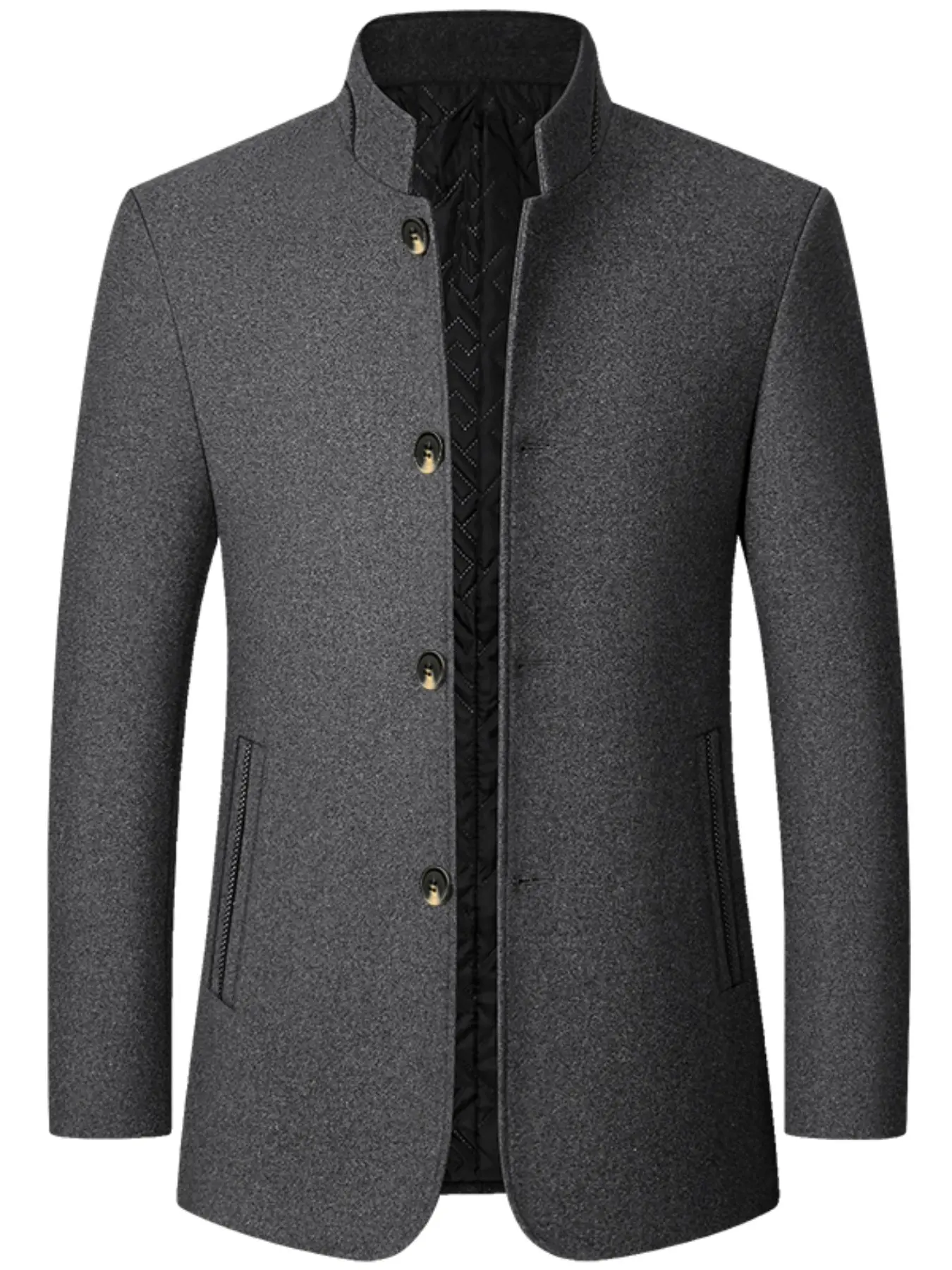Men's Solid Color Woolen Coat, Regular Fit Elegant Style Casual Long Sleeve Button Front Outerwear for Fall & Winter, Single Button Jacket, Men's Clothes for Daily Wear, Solid Buttons Jacket