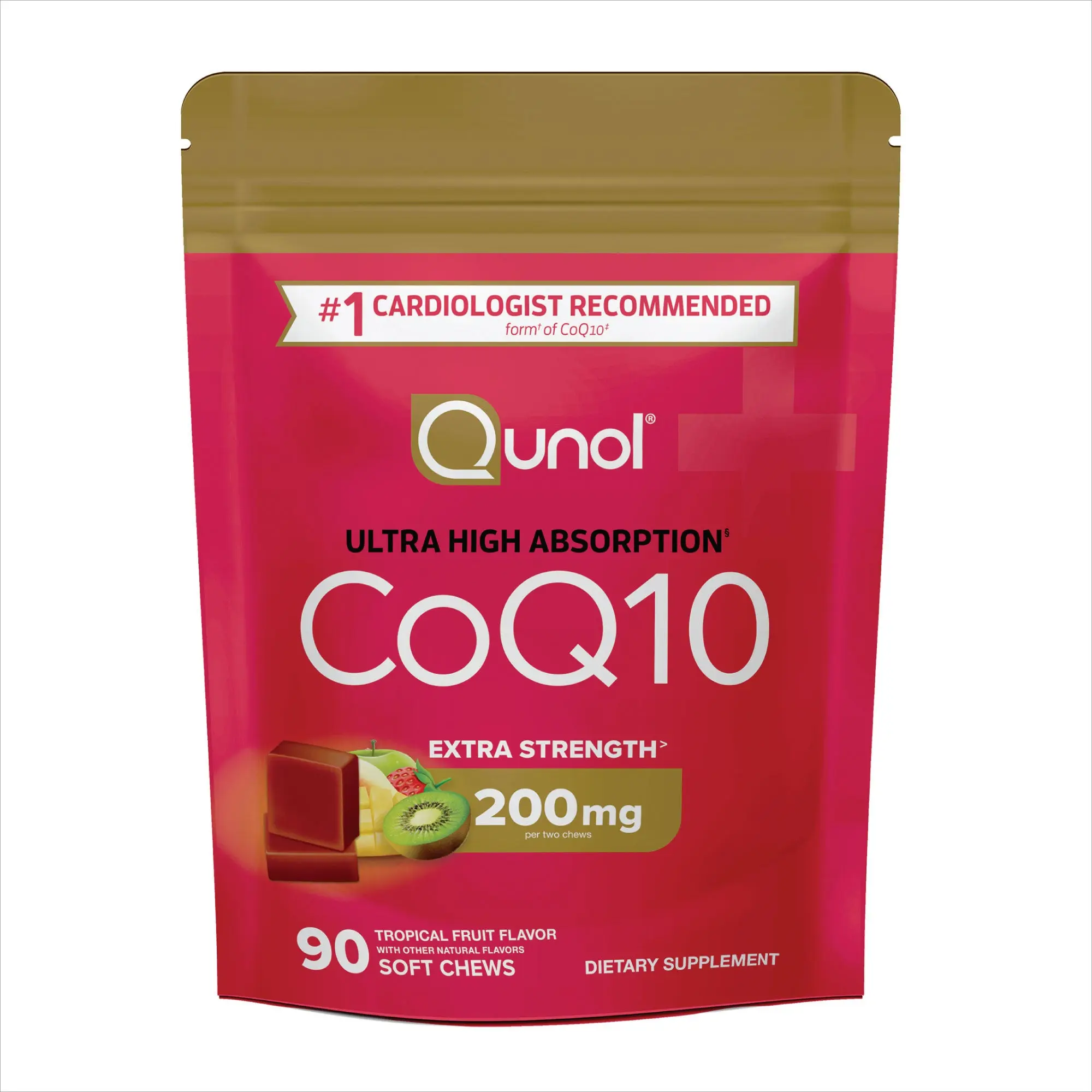 Qunol CoQ10 200mg Soft Chews, Extra Strength & Ultra High Absorption Coenzyme Q10 Supplement, #1 Cardiologist Recommended Supplement for Heart Health
