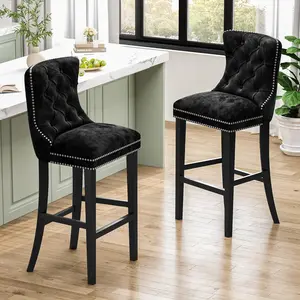 LinkRomat 27''H Counter Height Bar Stools Set of 2, Velvet Tufted High Bar Stools with Back and Footrest, Upholstered Bar Tall Chairs for Kitchen Island, Dining Room, Pub Furniture Restaurant