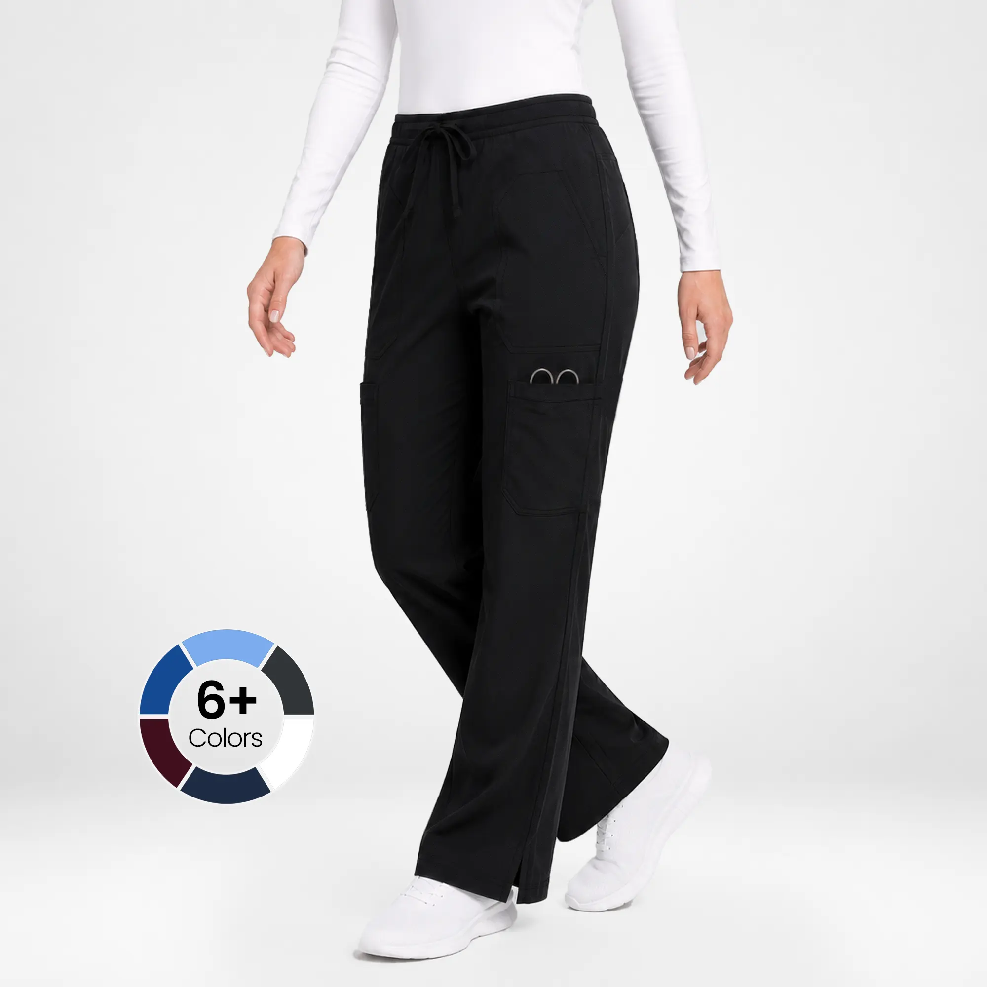 NY Threads Women's Relaxed Fit Scrub Pants, Mid Rise Nursing Bottoms in Comfortable Stretch Fabric with 5 Pockets, Adjustable Drawstring, 31" Inseam, Cargo, Fitted, Modern, Made For Healthcare Pros, 5-Pocket Utility, Machine Washable, Day, Basic, Utility,