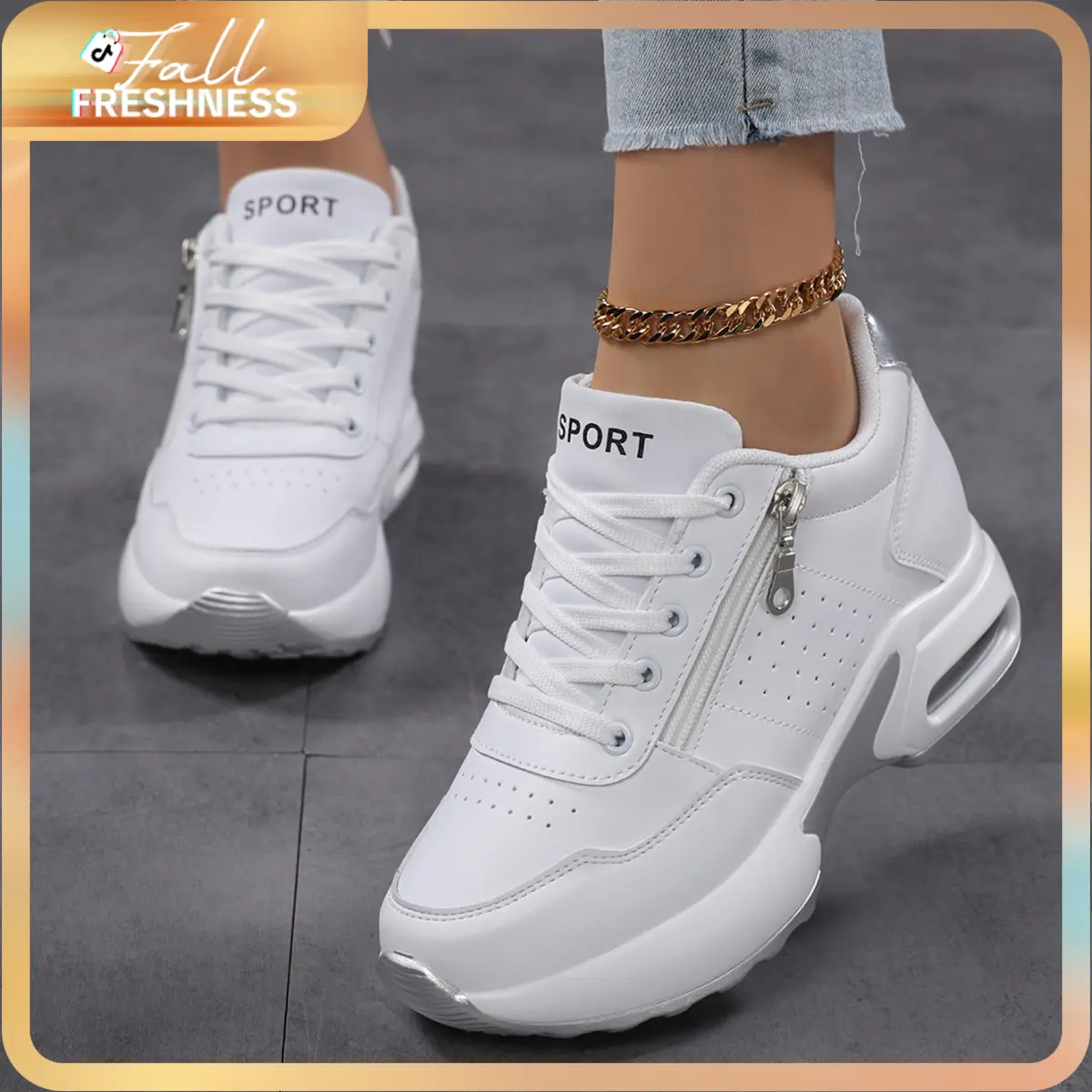 Women's Knit Cloth Wedge Sneakers, Low Top Street Fashion Casual Shoes with Side Zipper, Hidden Height Increasing Platform and Durable Rubber Outsole, Fabric, Rubber Outsole Built To Last, Sporty Chic, Below The Ankle Casual Trainers