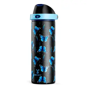 MEOKY 24oz Insulated Water Bottle, Hot Water Mug,2-in-1 Straw & Spout Lid, Leak-Proof, Non-Slip Base, BPA-Free,Travel, School, Office,Valentine’s Day Gift Washable