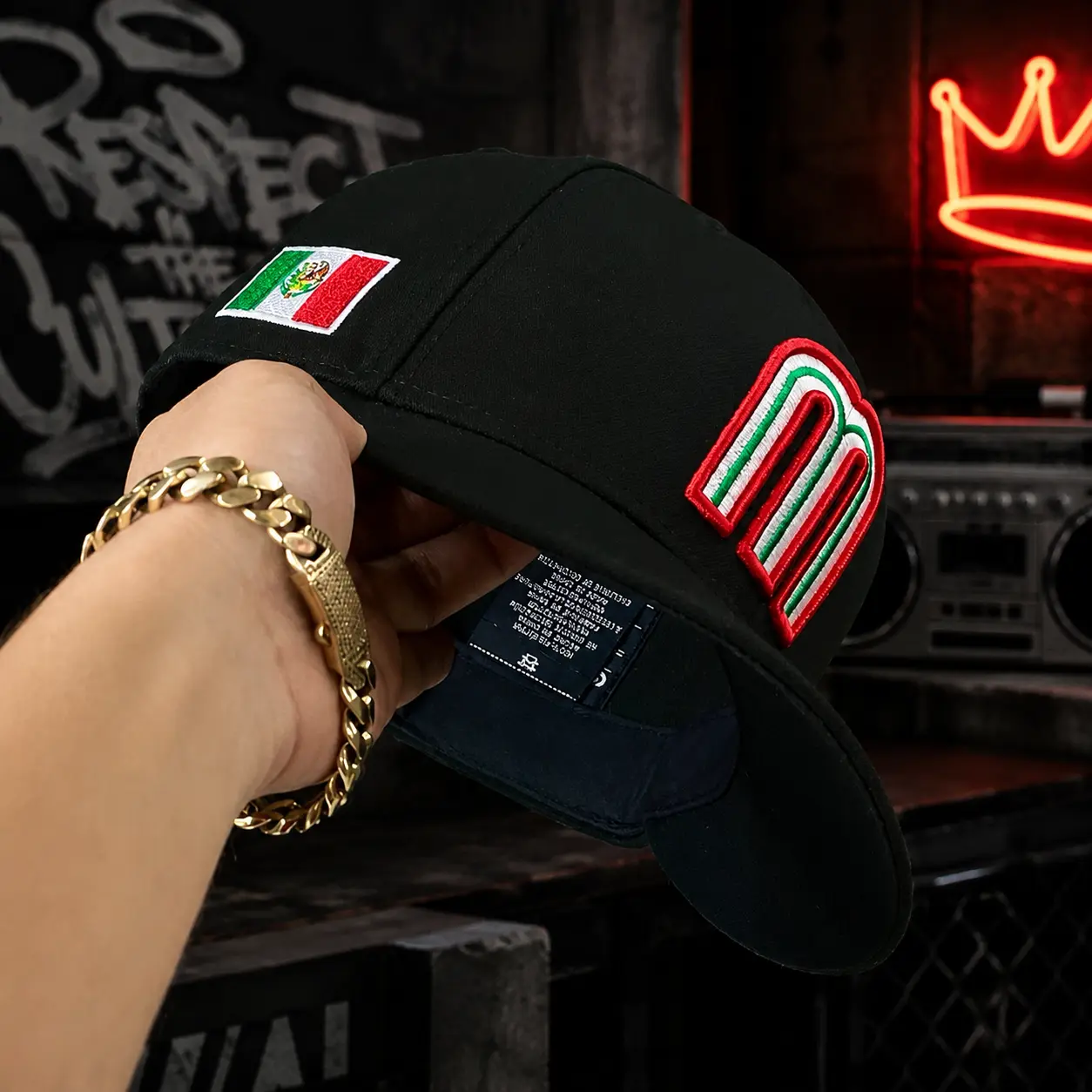 Mexico Flag M Embroidered Baseball Cap – Black Unisex Mexican Pride Hat, Tricolor Streetwear Hip Hop Cap for Men & Women