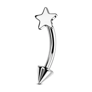 Oufer 16G Titanium Star Top Eyebrow/Rook Ring Vertical Labret Lip Stud