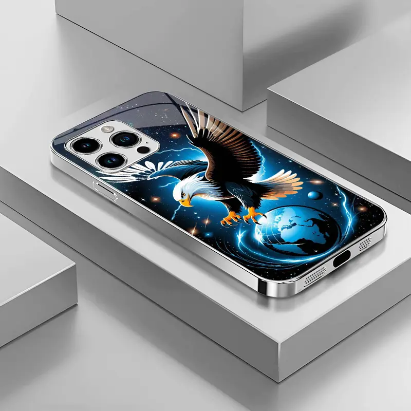 Suitable for iPhone 17 16 15 14 13 12 11 8 7 Se2 X Xr Xs XsMax ProMax Pro Plus MiNi Light luxury crystal eagle pattern and scorpion glass electroplated mobile phone case, exquisite and gorgeous 995