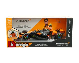 Bburago 1:24 McLaren Formula 1 Team MCL38 Miami Grand Prix 2024 #4 Lando Norris with Driver Figure