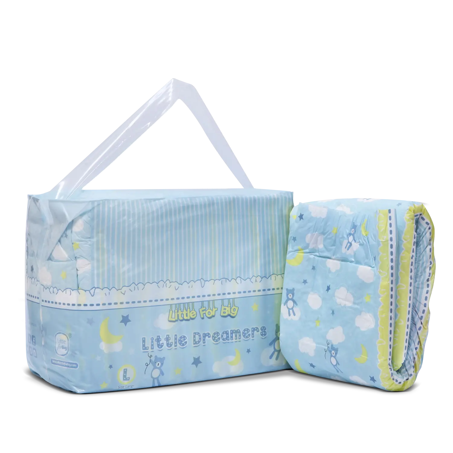 LittleForBig Soft Adult-Sized Nighttime Diapers - Adorable Little Dreamers Print, High Absorbent, 4 Adhesive Paste Tabs, 181oz Capacity, 10-Piece Pack, Portable, Adults, Plastic, Heavy (For Frequent Or Larger Leaks), Printed, Disposable Adult Diapers