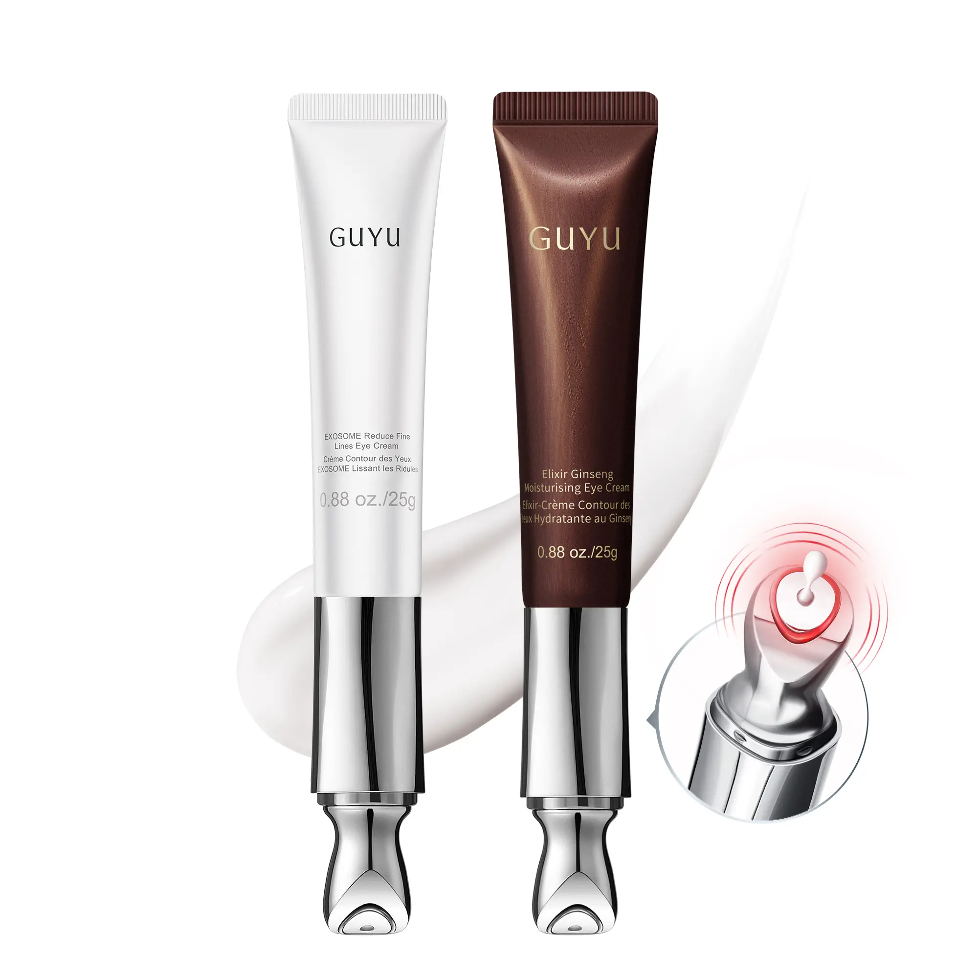 GUYU Day & Night Anti-Aging EMS Eye Cream Duo - 2-Piece Eye Cream Set PDRN, NAD+, HME, Caffeine, Collagen Peptides & Compound K, Microcurrent Eye Care for Dark Circles, Puffiness, Under-Eye Bags, Wrinkles & Fine Lines, Hydrating, Firming