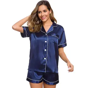 Womens Silk Satin Pajamas Set Two-piece Pj Sets Sleepwear Loungewear Button-Down Pj Sets Pajama Set Fabric
