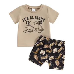Western Baby Boy Outfit It's Alright to Be Little Bitty T-Shirt Shorts Set Toddler Boy Summer Cowboy Clothes