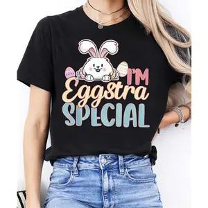 I'm Eggstra Special Easter Bunny Graphic T-Shirt, 100% Cotton Comfort Tee, Perfect Easter Gift for Lover, Family & Friends, Cute Easter Outfit for Women