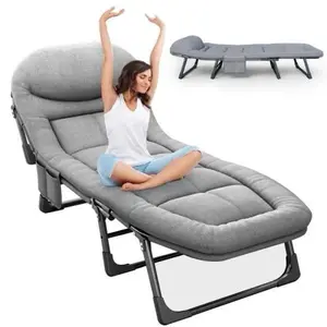 Portable folding bed, sturdy and durable frame, features 6 adjustable positions, perfect for camping and home use
