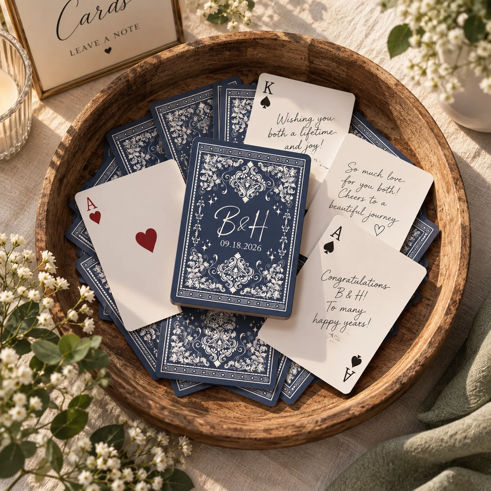 Custom Wedding Playing Cards Deck Personalized Guest Book Alternative with Couple's Initials Wedding Date & Color Choice for Unique Keepsake